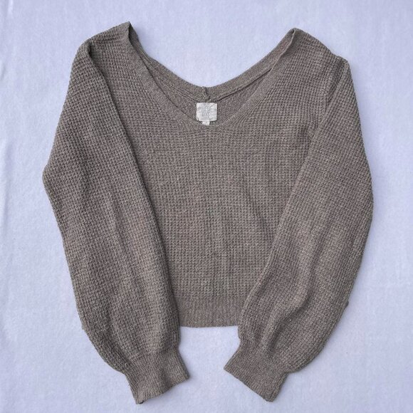 Taupe Brown Hope Rose Knit Oversized Baggy Off Shoulder Slouchy Sweater Size S - Picture 1 of 6